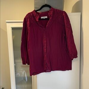 Women's Burgundy Button-Up Top